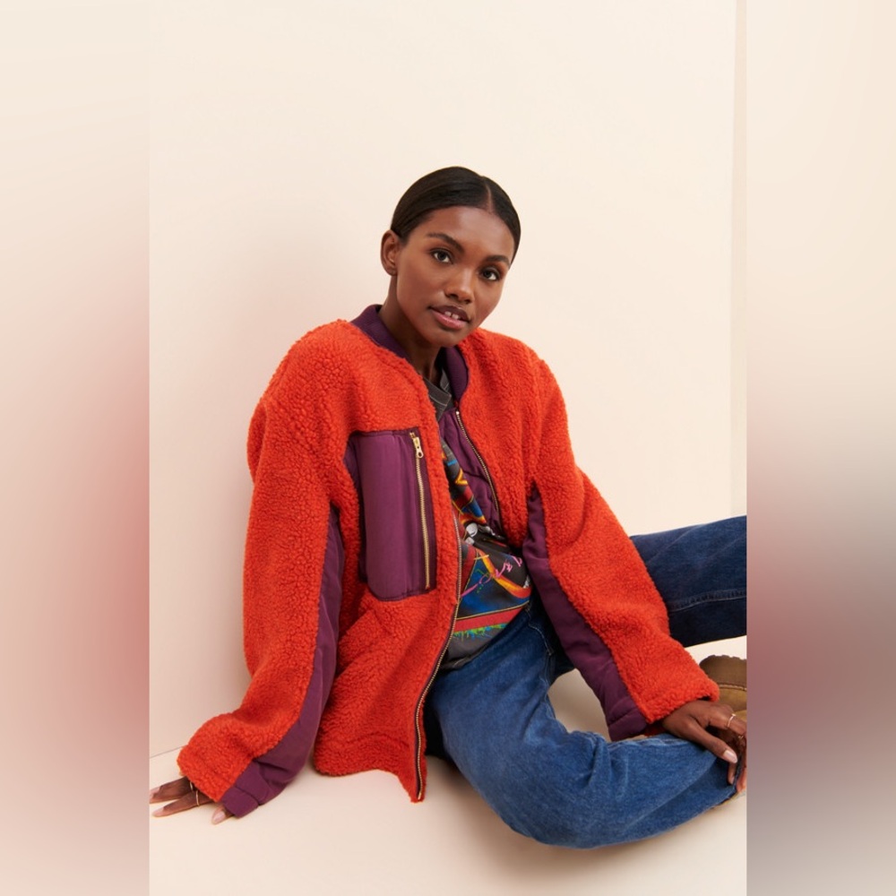 We the Free Rivington Sherpa Jacket in Orange/Purple Size S EUC